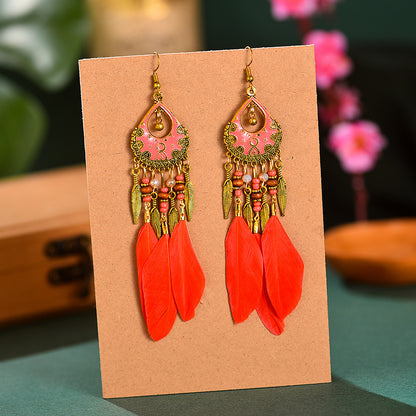 1 Pair Retro Feather Alloy Plating Women's Drop Earrings