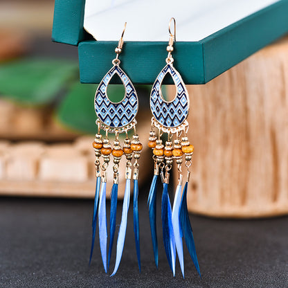 Creative Feather Earrings Bohemian Ethnic Tassel Stud Earrings