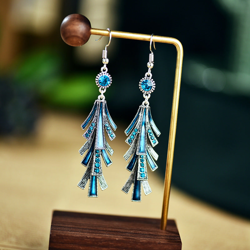 1 Pair Vintage Style Tassel Alloy Plating Inlay Artificial Diamond Women's Drop Earrings