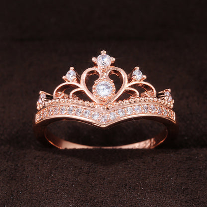 Creative Micro-encrusted Zircon Ladies Crown Copper Ring Classic Fashion Hand Jewelry