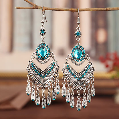 1 Pair Ethnic Style Geometric Metal Plating Rhinestones Women's Drop Earrings