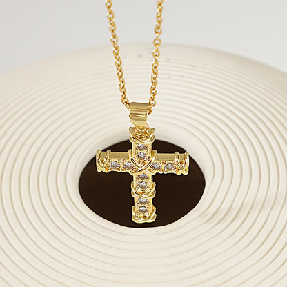 Simple Style Cross Stainless Steel Plating Inlay Zircon 18k Gold Plated Silver Plated Pendant Necklace