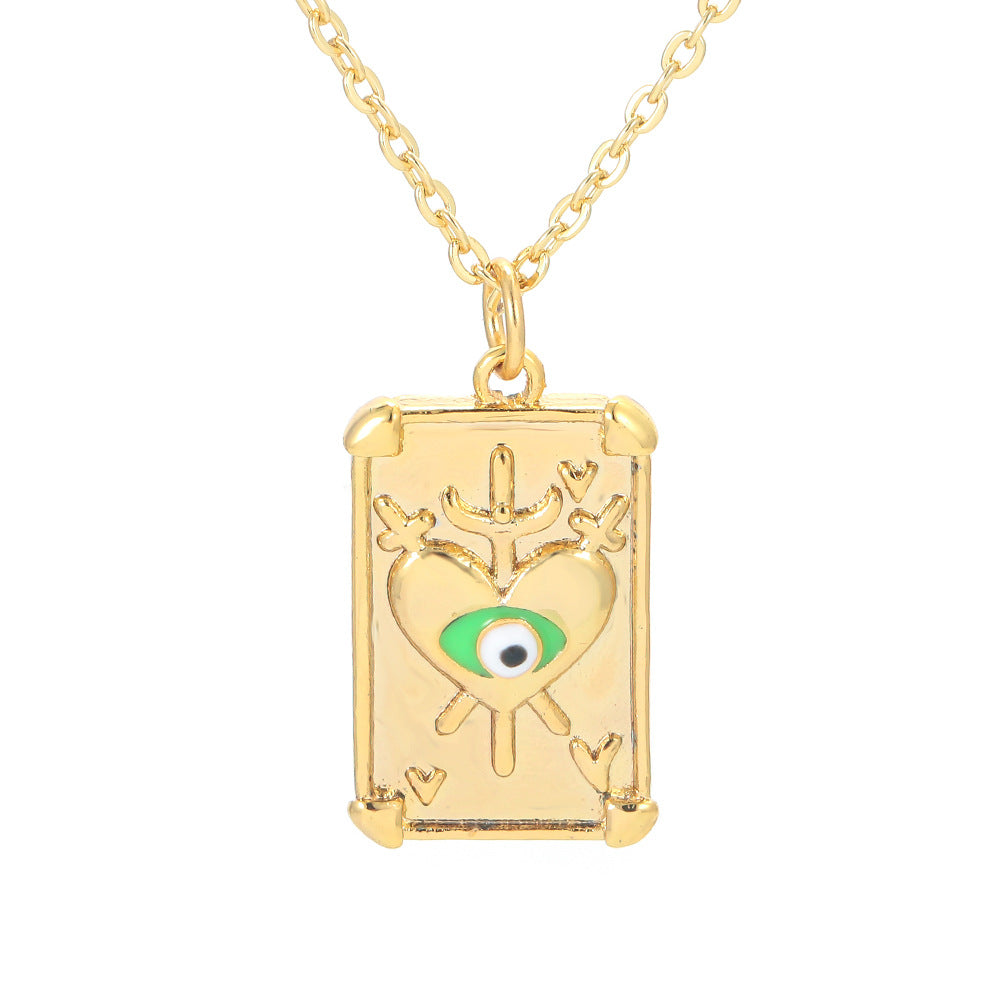 Korean Drop Oil Color Eye Geometric Palm Love Eye Pattern Copper Collarbone Chain