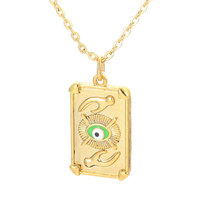 Korean Drop Oil Color Eye Geometric Palm Love Eye Pattern Copper Collarbone Chain