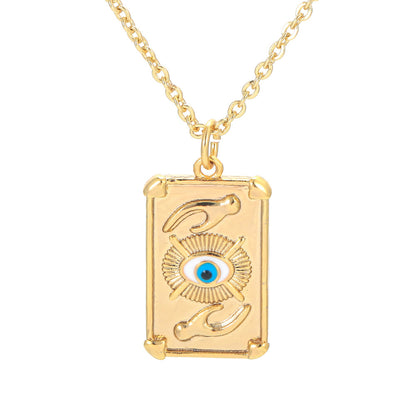 Korean Drop Oil Color Eye Geometric Palm Love Eye Pattern Copper Collarbone Chain