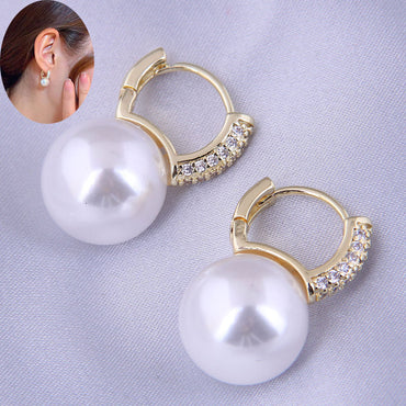 New Trendy Fashion Simple Pearl Copper Ear Stud Ear Buckle Wholesale