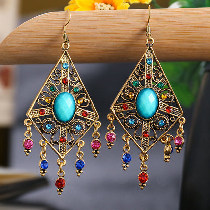 Ethnic Hollow Geometric Diamond Fashion Drop Earrings Wholesale