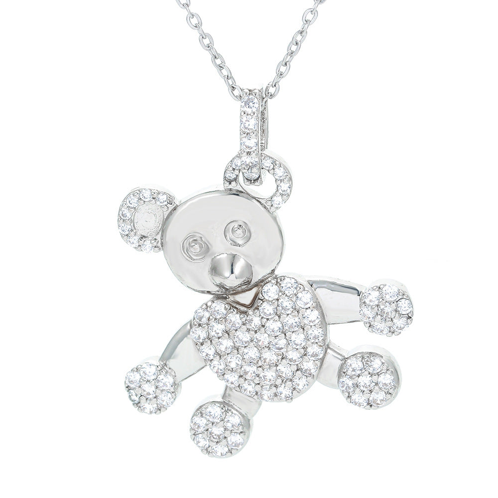 Korean New Diamond-encrusted Heart Bear Pendant Copper Necklace