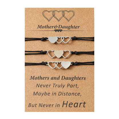 New Mother's Day Parent-child Stainless Steel Heart-shaped Woven Card Bracelet Set