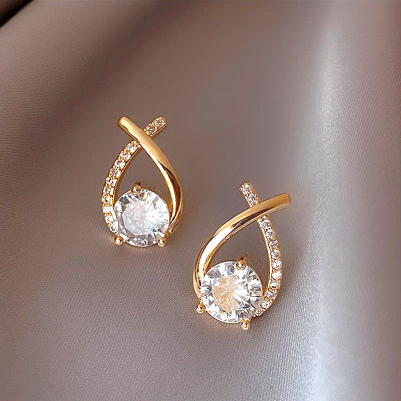 Fashion Female Cross Zircon Alloy Stud Earrings