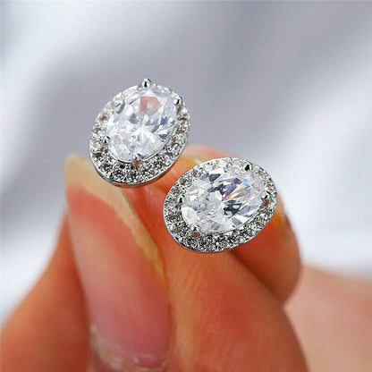 Simple Pigeon Egg Diamond Zircon Oval Copper Earrings Female Ear Jewelry