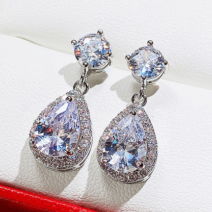 Fashion Water Drop Aaa Zircon Copper Inlaid Diamond Emeral Earrings