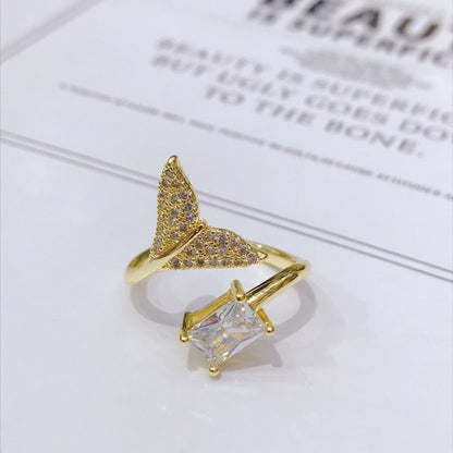 Fashion Hollow Drip Oil Zircon Fishtail Geometric Copper Zircon Open Ring