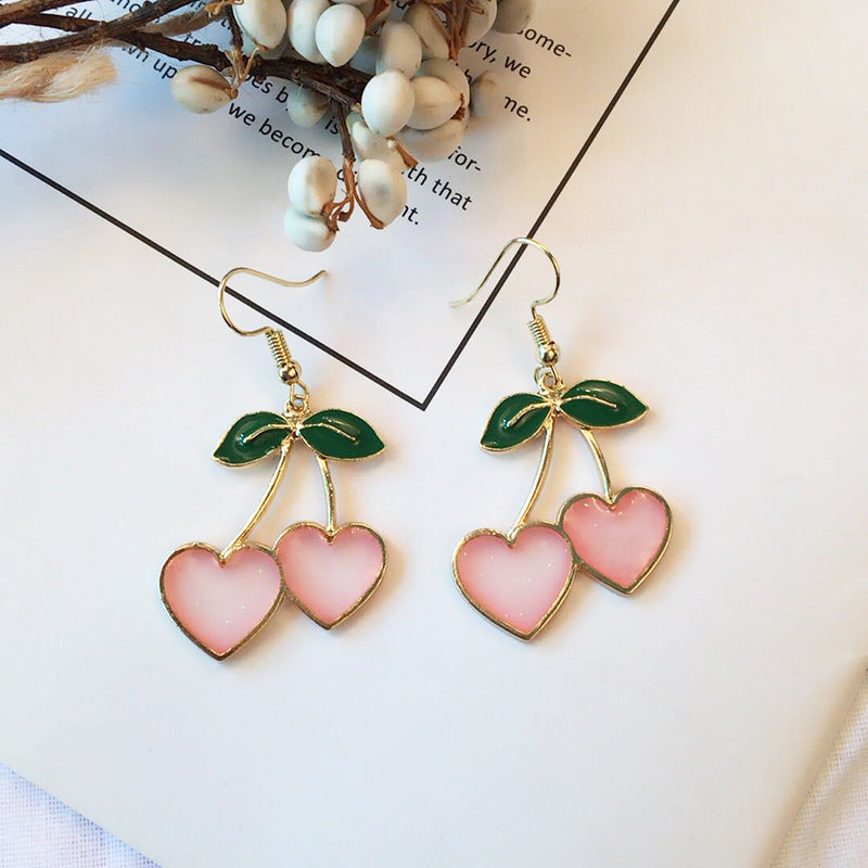 1 Pair Sweet Cherry Heart Shape Alloy Enamel Women's Earrings