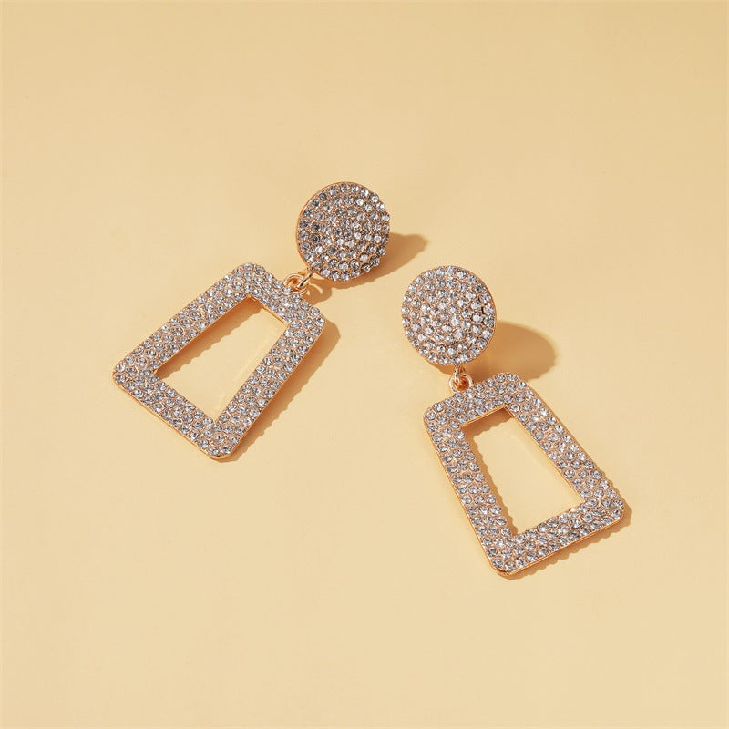 New Long Flashing Diamond Geometric Exaggerated Inlaid Diamond Square Hollow Earrings Wholesale