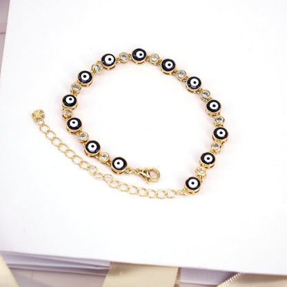 Retro Oil Drop Zircon Devil's Eye Adjustable Eye Copper Bracelet Wholesale