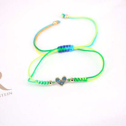 Fashion Jewelry Adjustable Micro-set Colored Zircon Heart Copper Bracelet