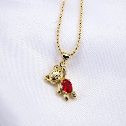 Fashion Simple Cute Copper Zircon Bear Colorful Gold-plated Clavicle Chain Wholesale