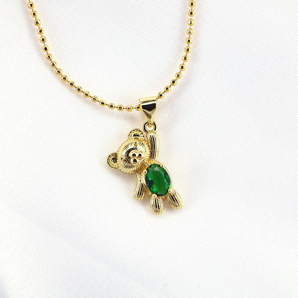 Fashion Simple Cute Copper Zircon Bear Colorful Gold-plated Clavicle Chain Wholesale