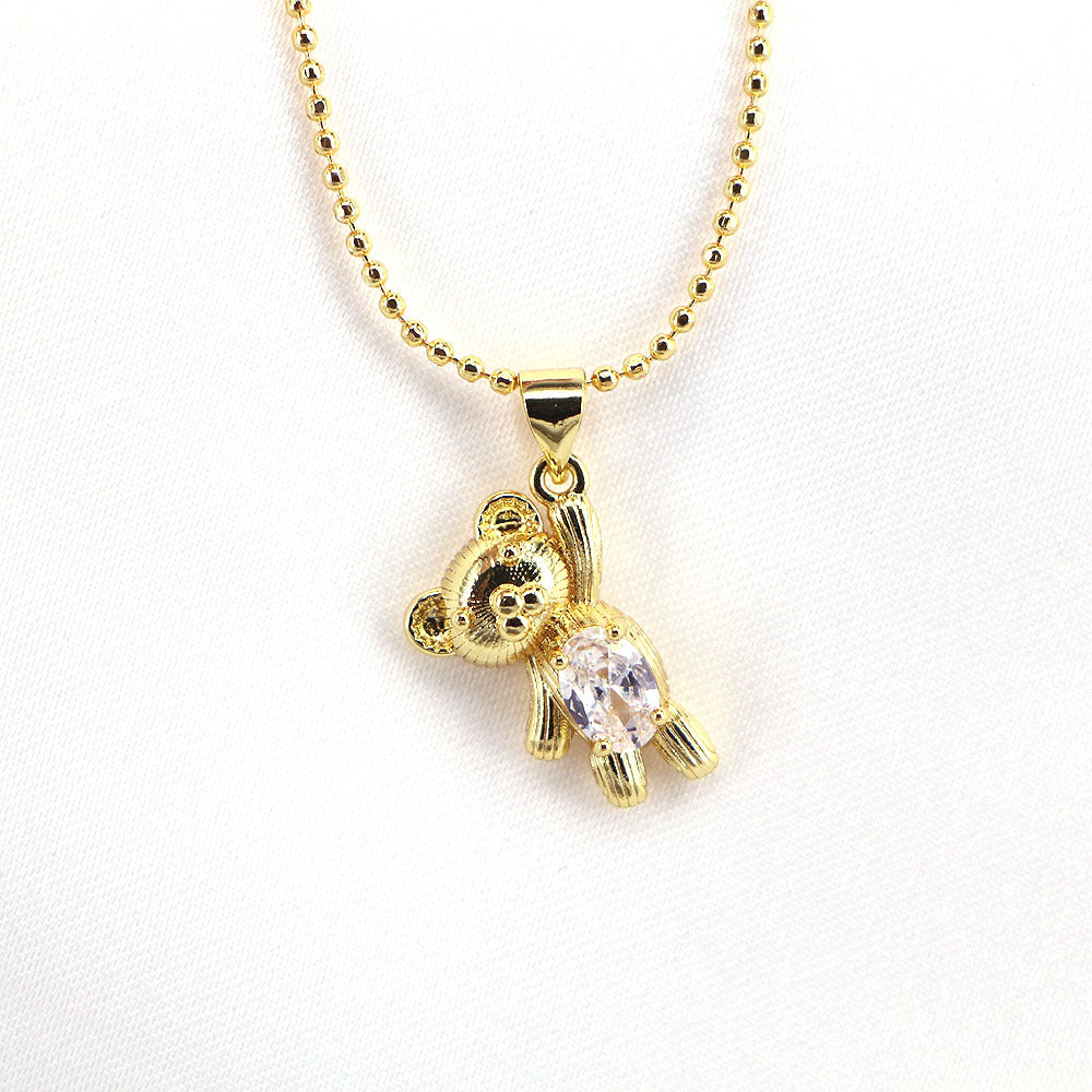 Fashion Simple Cute Copper Zircon Bear Colorful Gold-plated Clavicle Chain Wholesale