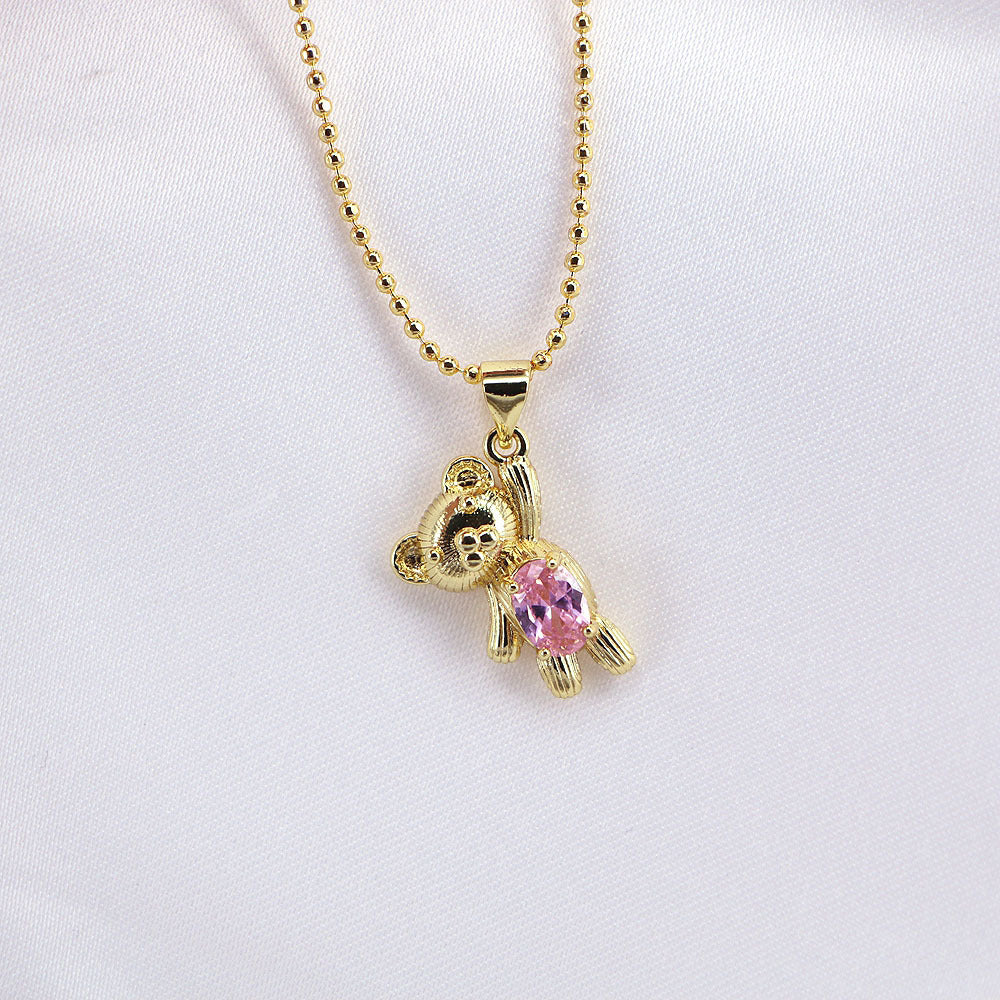 Fashion Simple Cute Copper Zircon Bear Colorful Gold-plated Clavicle Chain Wholesale