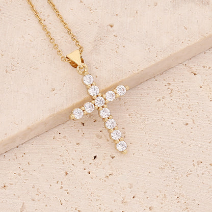 New Copper Micro-set Zircon Cross Necklace Hip-hop 18k Gold Pendant Virgin Necklace