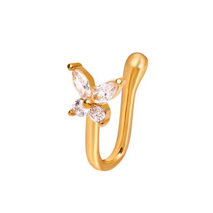 Butterfly Non-pierced Nose Clip Copper Inlaid Zircon U-shaped Nose Ring