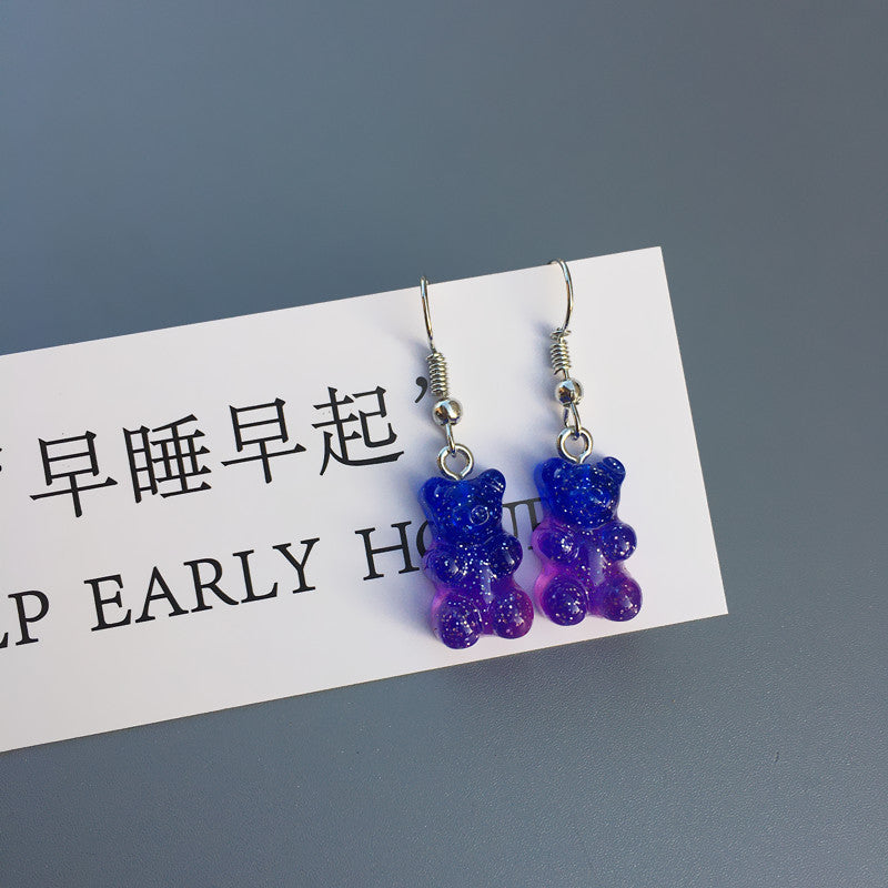 Student Earrings Colorful Bear Multicolor Niche Earrings Cute Girl Earrings  New Trend