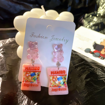 Creative Bear Candy Bag Ear Studs Childlike Simulation Food Play Earrings