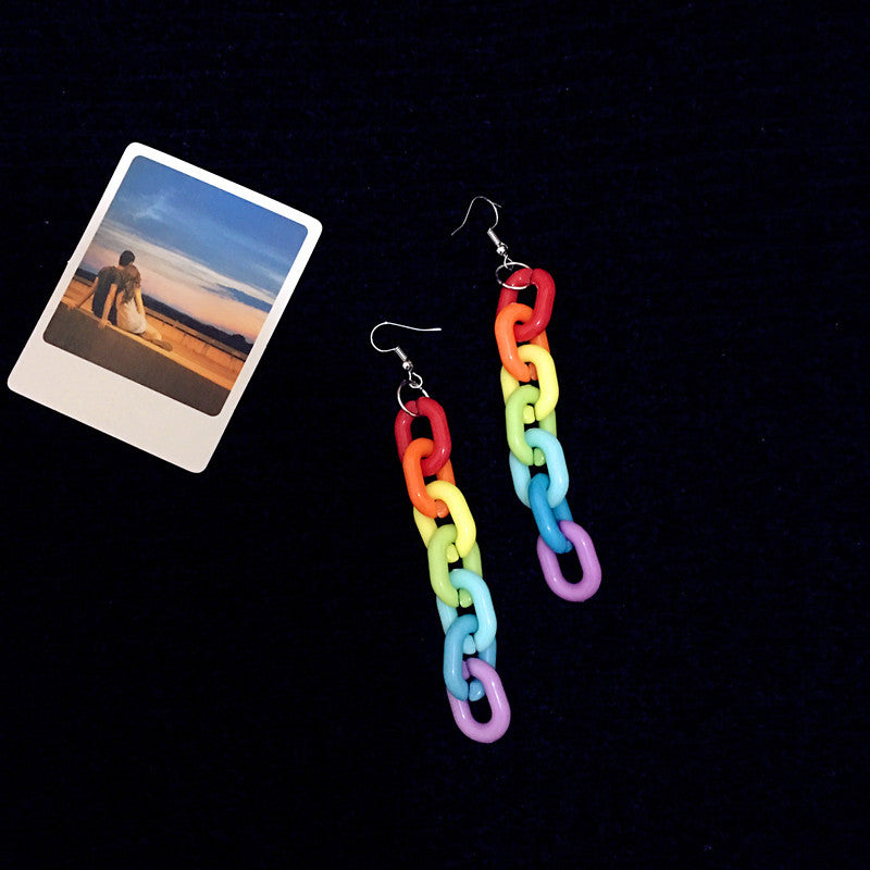 Acrylic Rainbow Contrast Color Chain Acrylic Earrings Wholesale