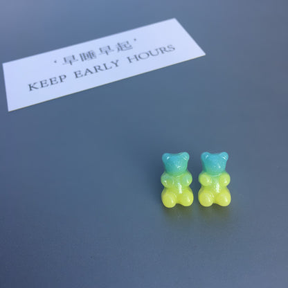 New Bear Gradient Cute Candy Color Stud Earrings Wholesale