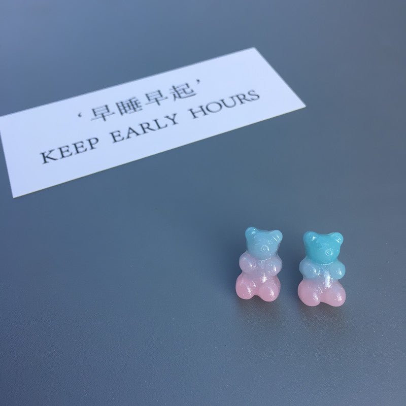 New Bear Gradient Cute Candy Color Stud Earrings Wholesale