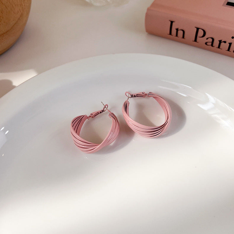 Fashion Pink Earrings Geometric Earrings Simple Alloy Earrings