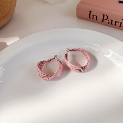 Fashion Pink Earrings Geometric Earrings Simple Alloy Earrings