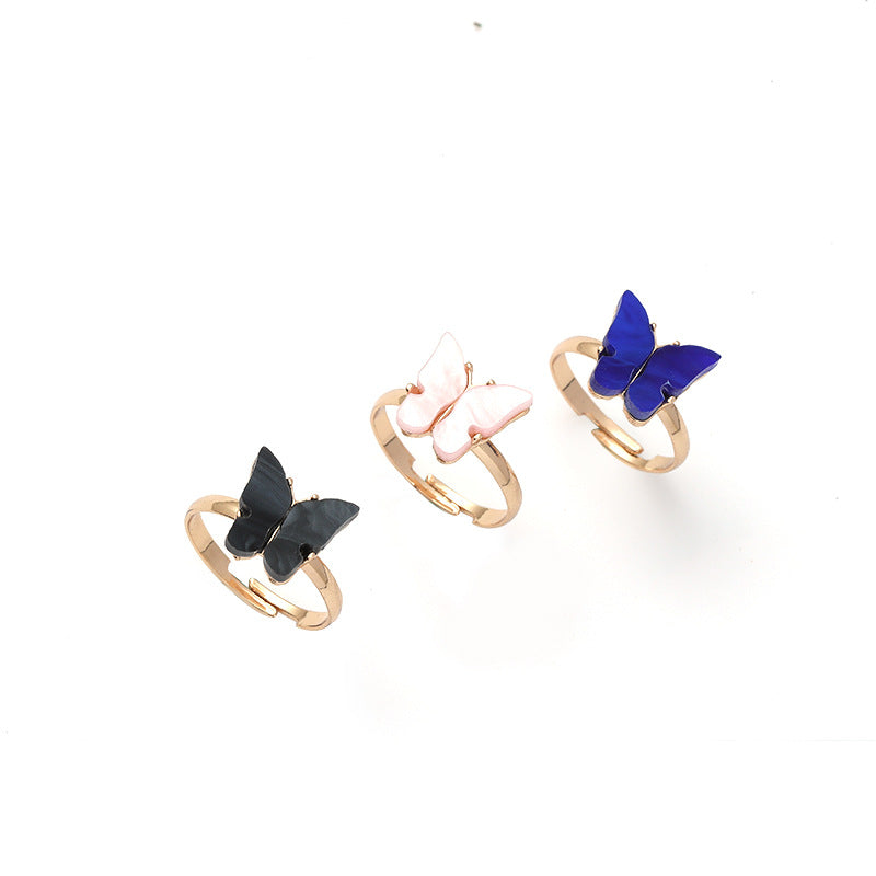 Fashion Multi-color Butterfly-shaped Adjustable Open Rings Three-piece Set Wholesale