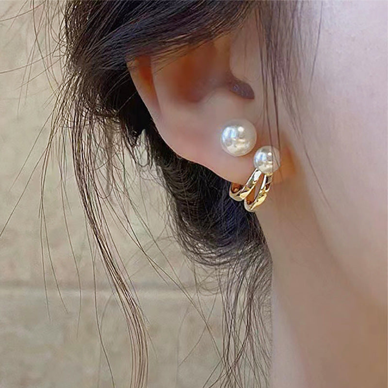 Fashion Pearl Earrings Retro Geometric C-shape Alloy Earrings