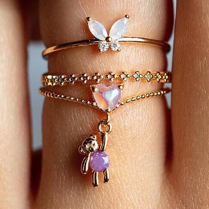 Vintage Heart-shaped Cute Bear Star Moon Butterfly Alloy Rings Wholesale