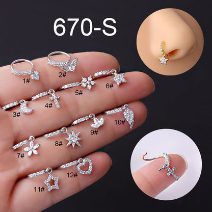 New Nose Ornaments Stars Moon Heart Flowers Cross Zircon Copper Jewelry