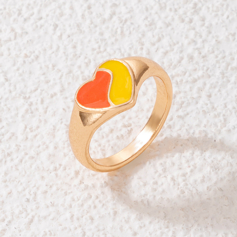 Fashion Color Drip Oil Letter Star Ring Rainbow Heart Single Ring