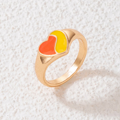 Fashion Color Drip Oil Letter Star Ring Rainbow Heart Single Ring