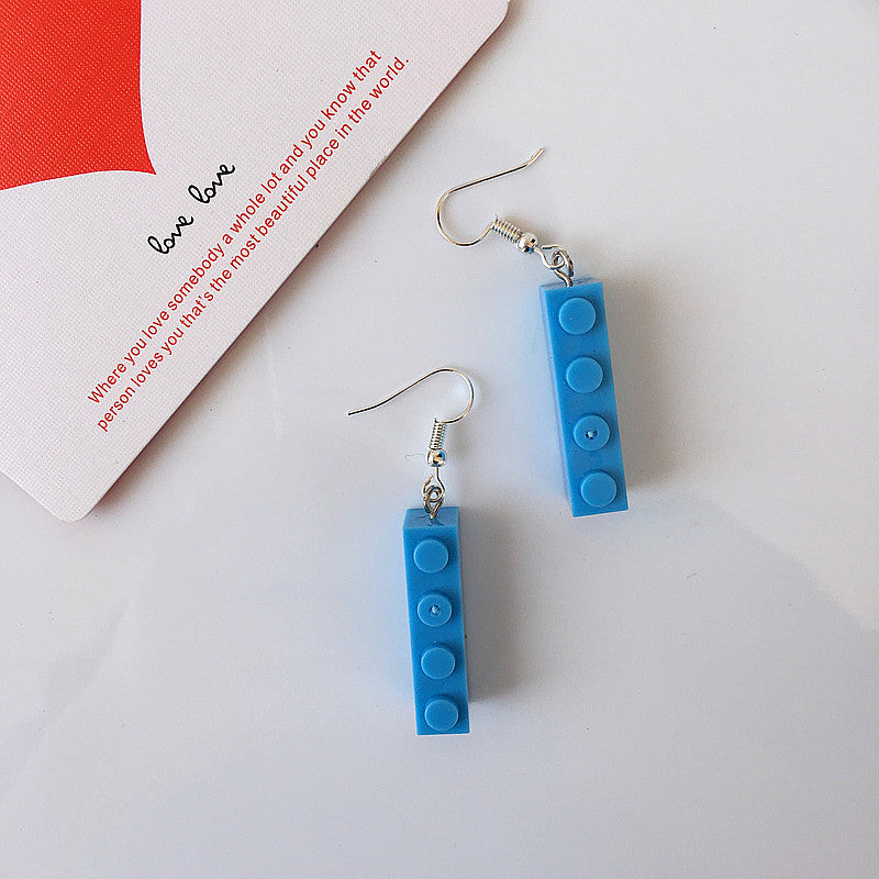 Retro Childlike Color Building Block Earrings