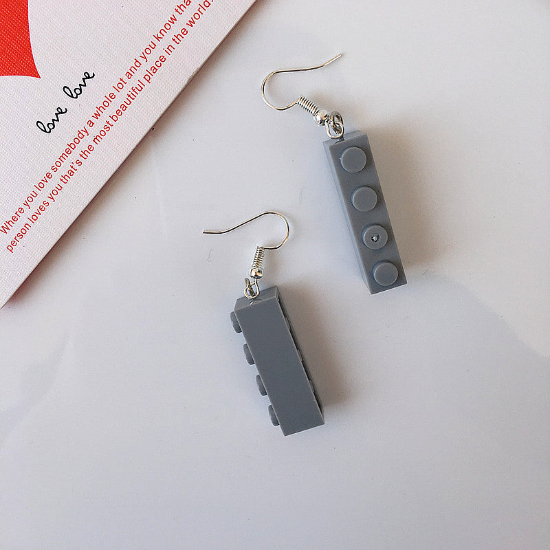 Retro Childlike Color Building Block Earrings