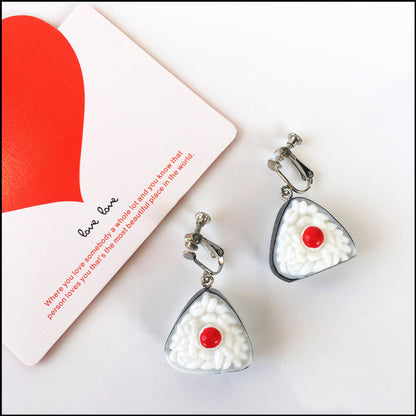 Cute Funny Japanese Rice Ball Pendant Earrings Ear Clip