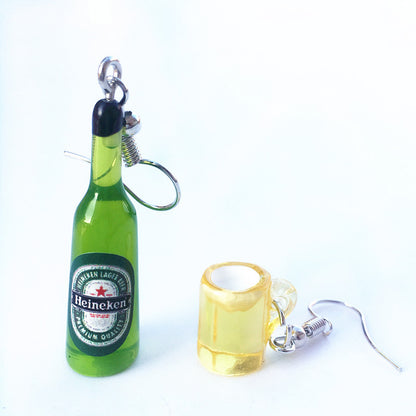 Cute Creative Asymmetric Wine Bottle Wine Glass Resin Earrings