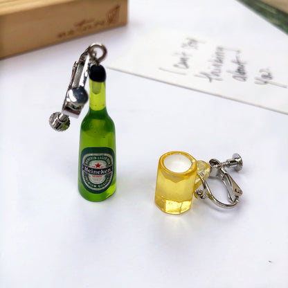 Cute Creative Asymmetric Wine Bottle Wine Glass Resin Earrings