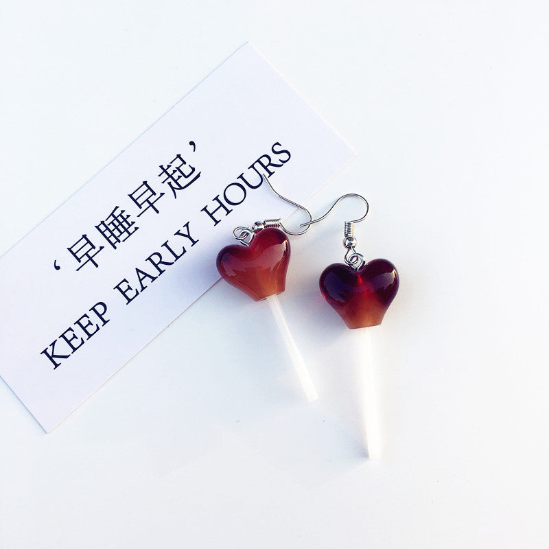 Cute Heart-Shaped Lollipop Earring Resin Candy Earrings