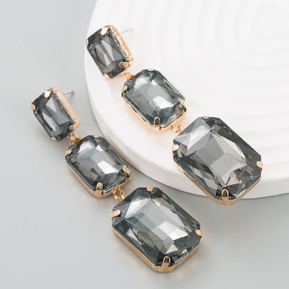 Fashion Gradient Color Square Glass Diamond Alloy Earrings