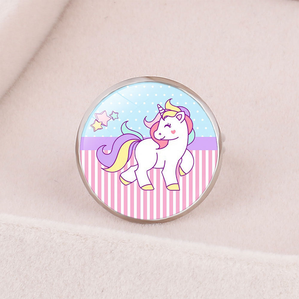 New Accessories Unicorn Time Gemstone Opening Adjustable Metal Ring Children's Cartoon