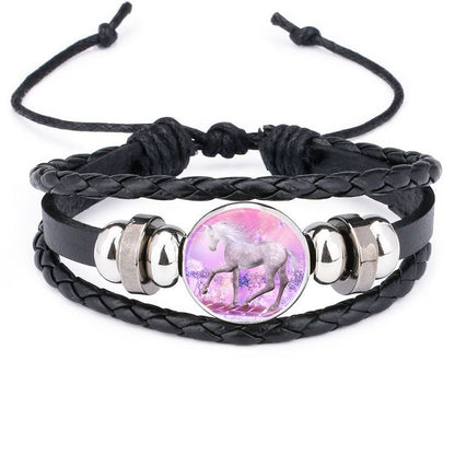 Cute Children's Cartoon Unicorn Pony Blue Hand-woven Rope Leather Bracelet