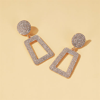 New Long Flashing Diamond Geometric Exaggerated Inlaid Diamond Square Hollow Earrings Wholesale